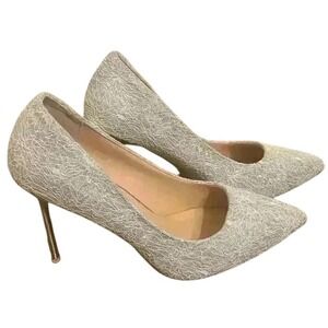 Fashion Womens High‎ Heels Pumps Cocktail Stilettos White Lace Silver 9.5